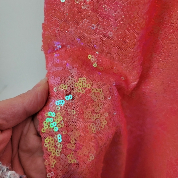 NWT Pear Culture Juniors Tulle-Trim Off-The-Shoulder Sequin Gown in Coral Size 9 - Picture 7 of 12